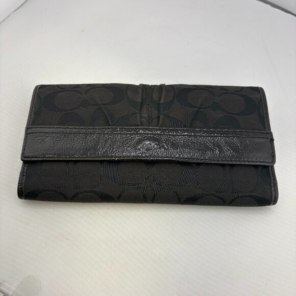 Coach Signature C Trifold Wallet Black Patent Y2K - Picture 3 of 8